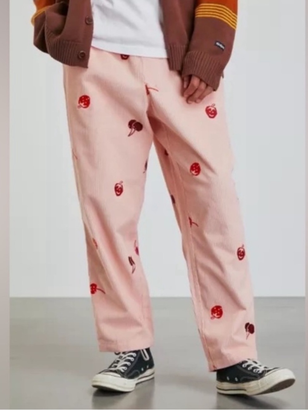 Urban Outfitters Embroidered Pink Corduroy Pants Strawberries Cherries Unisex S